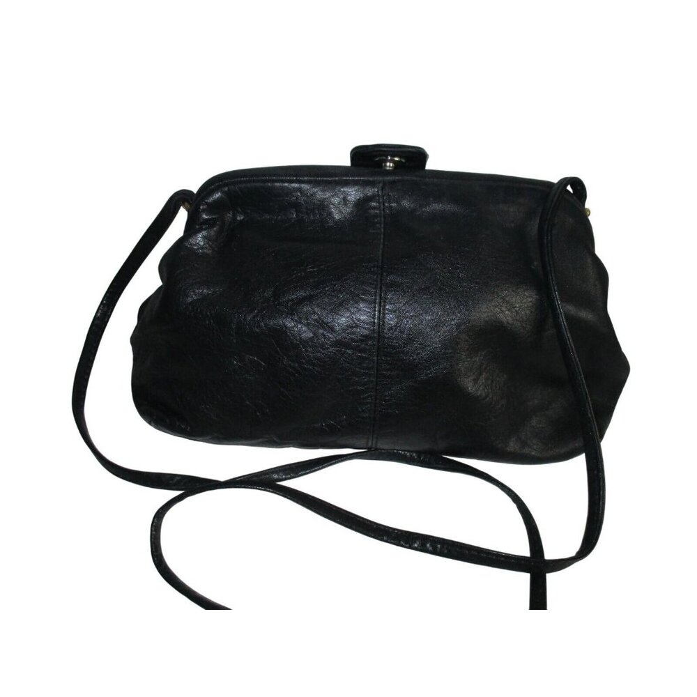 *Vintage Black Buttery Soft Leather Crossbody Bag Hinge Top